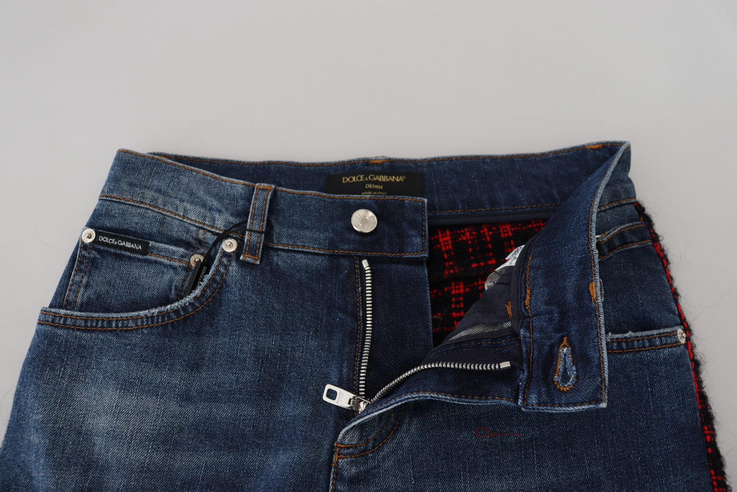 Jean skinny bleu à carreaux dans le dos Dolce &amp; Gabbana