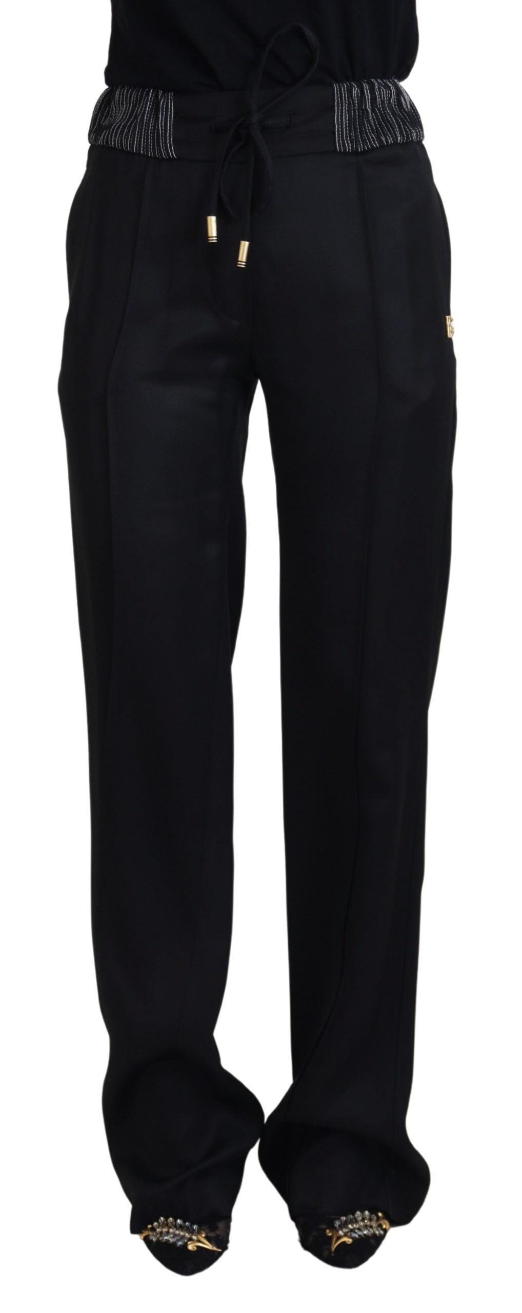 Pantalon droit en coton noir Dolce &amp; Gabbana
