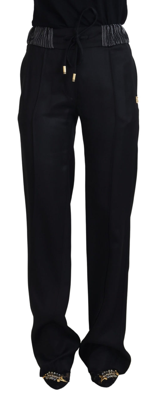 Pantalon droit en coton noir Dolce &amp; Gabbana