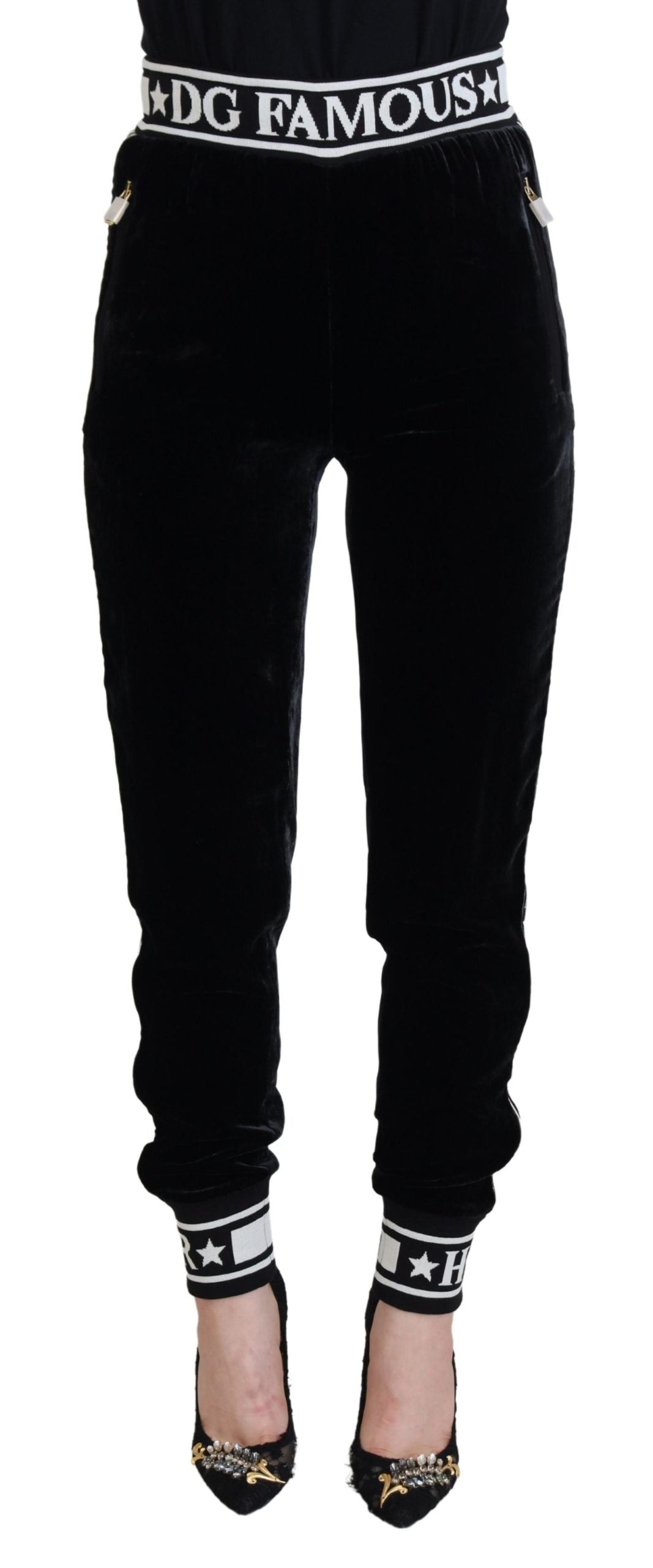 Pantalon en velours noir avec logo DG Dolce &amp; Gabbana