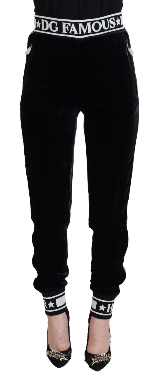 Pantalon en velours noir avec logo DG Dolce &amp; Gabbana