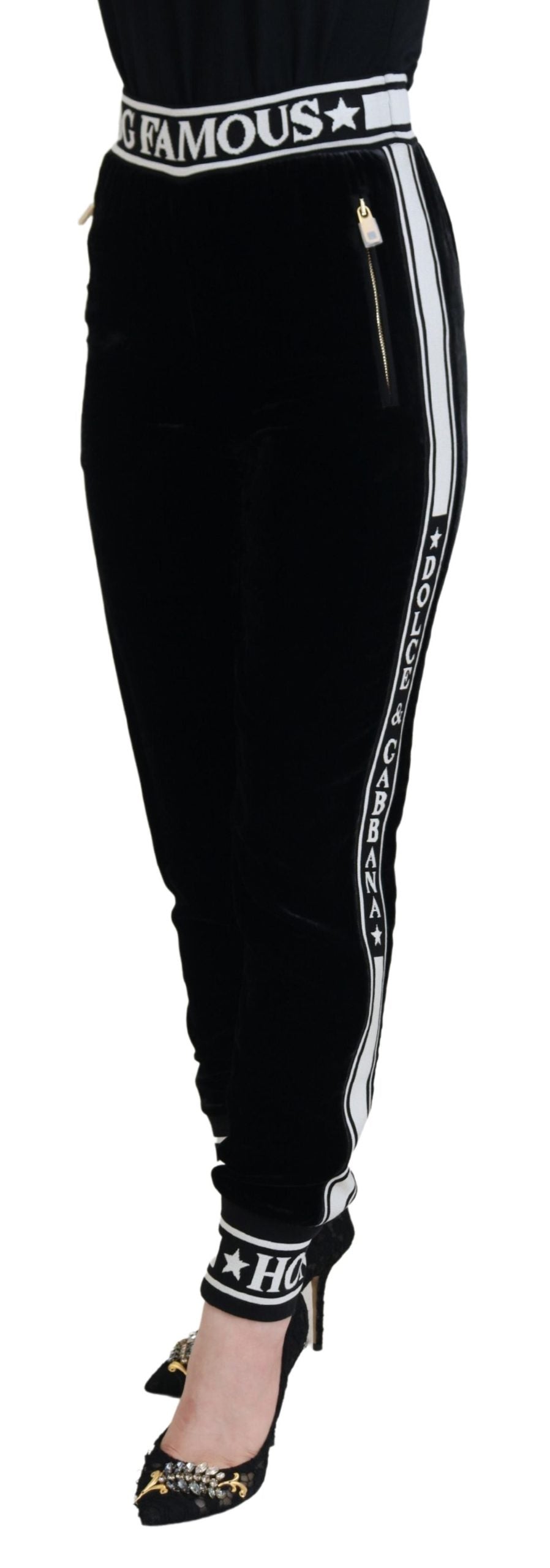 Pantalon en velours noir avec logo DG Dolce &amp; Gabbana
