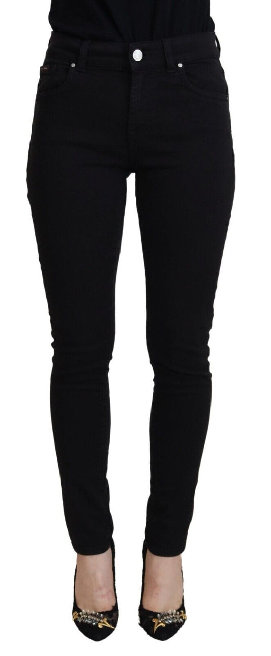 Jean décontracté taille haute en coton noir Dolce &amp; Gabbana