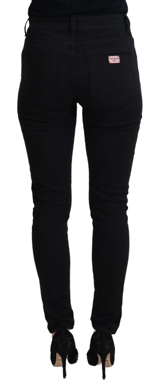 Jean décontracté taille haute en coton noir Dolce &amp; Gabbana