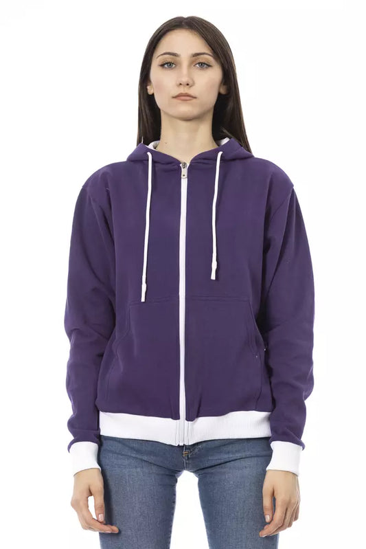 Baldinini Trend Lila Damenpullover aus Baumwolle mit verstellbarer Kapuze