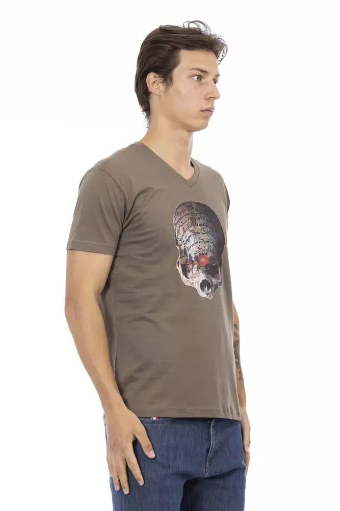 Trussardi Action Brown Cotton Men's V-Neck T-Shirt
