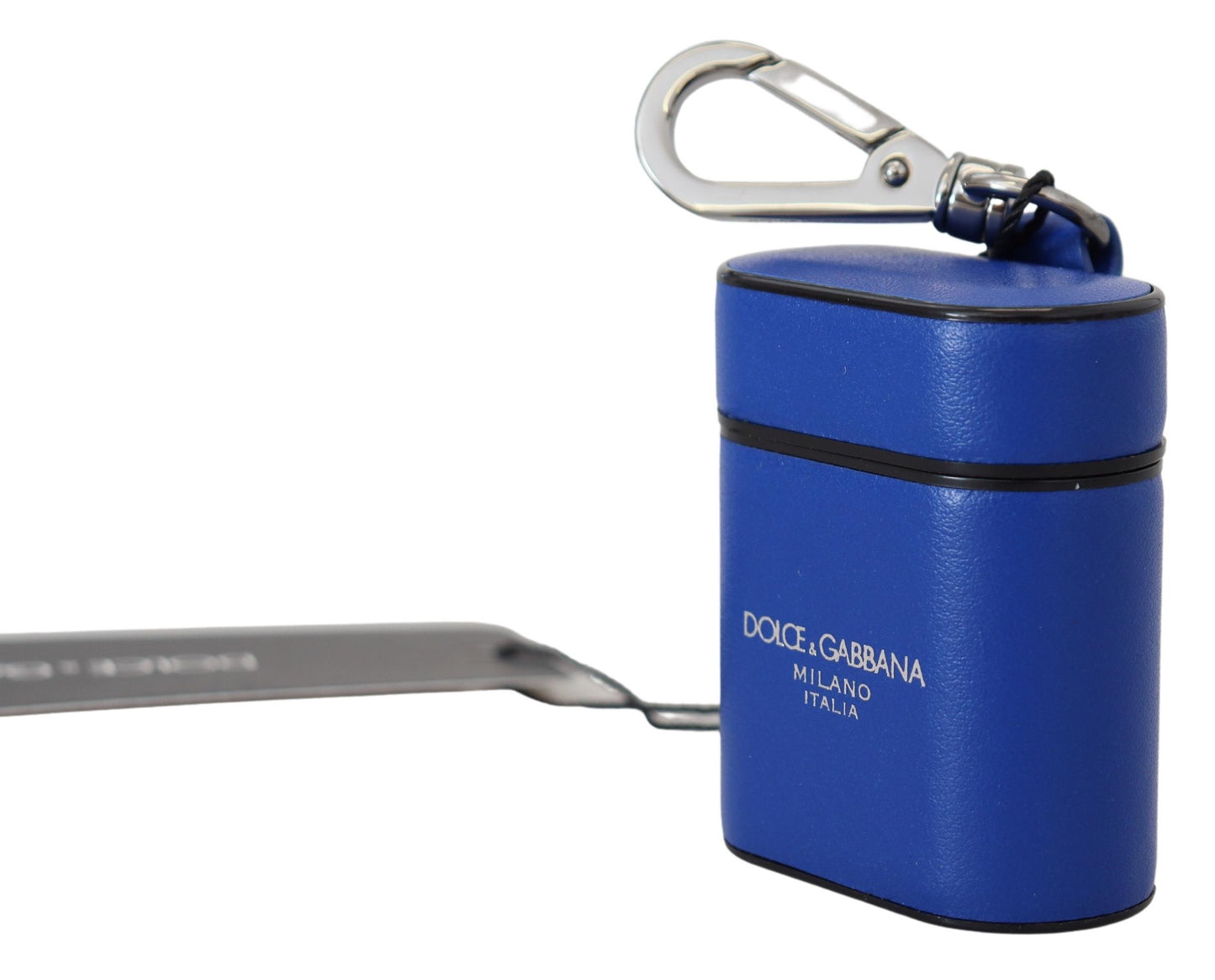 Dolce &amp; Gabbana – Airpods-Hülle aus blauem Leder mit silbernem Metalllogo