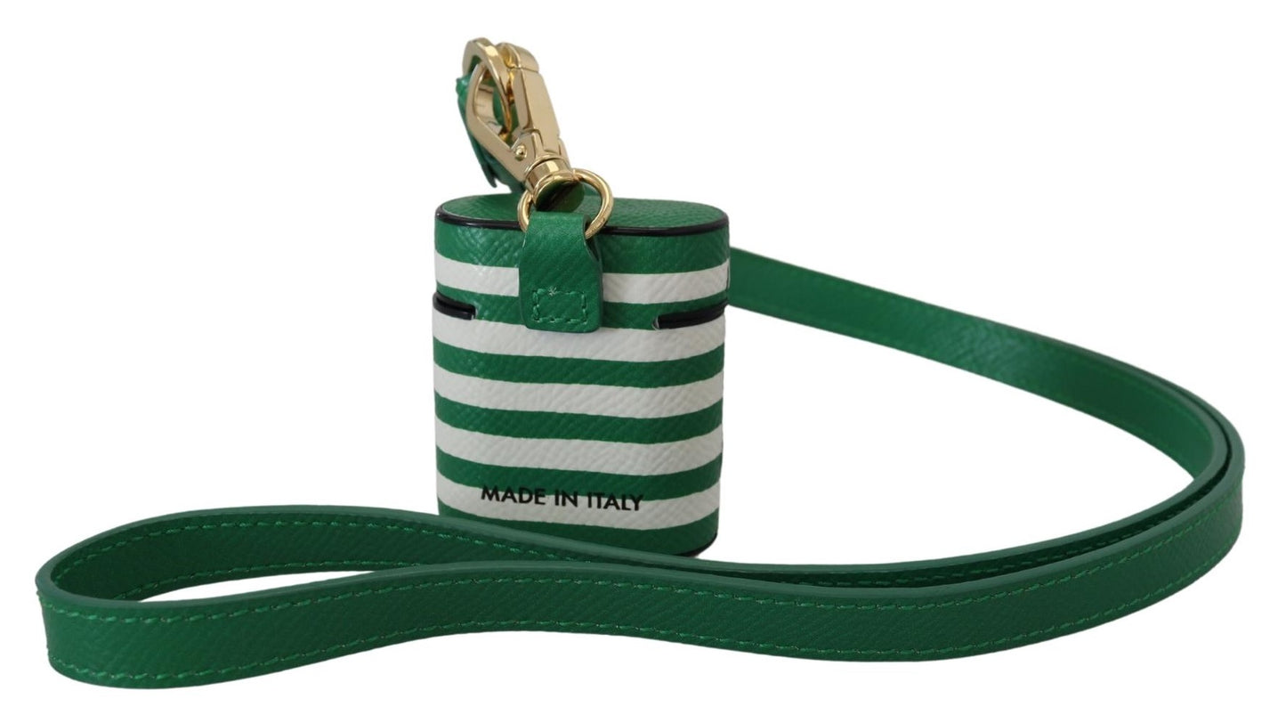 Étui pour Airpods Dolce &amp; Gabbana avec bracelet en cuir vert et logo en métal doré