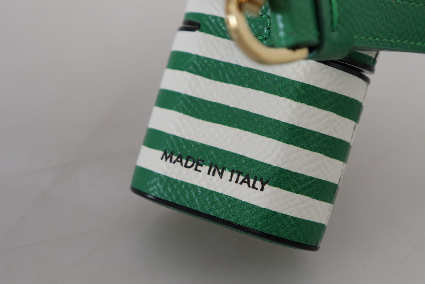 Étui pour Airpods Dolce &amp; Gabbana avec bracelet en cuir vert et logo en métal doré