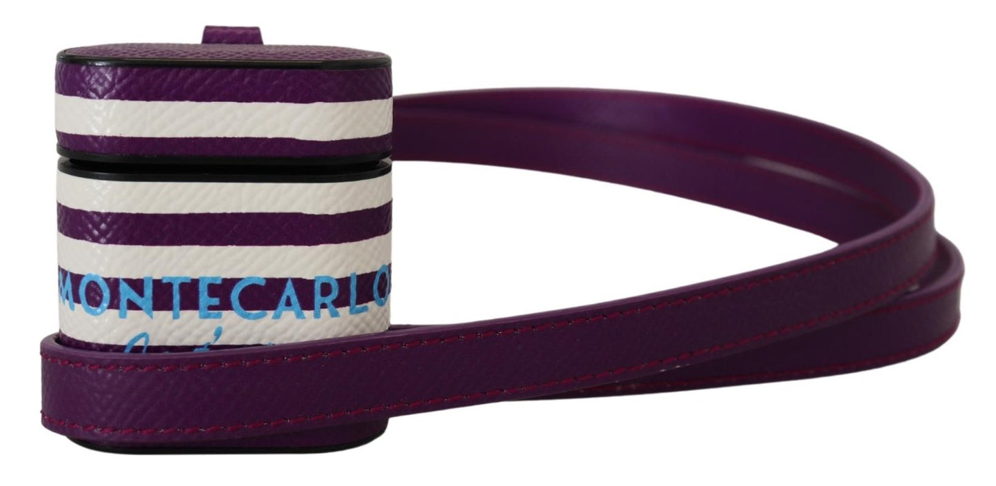 Étui pour Airpods Dolce &amp; Gabbana avec bracelet en cuir violet et logo en métal doré