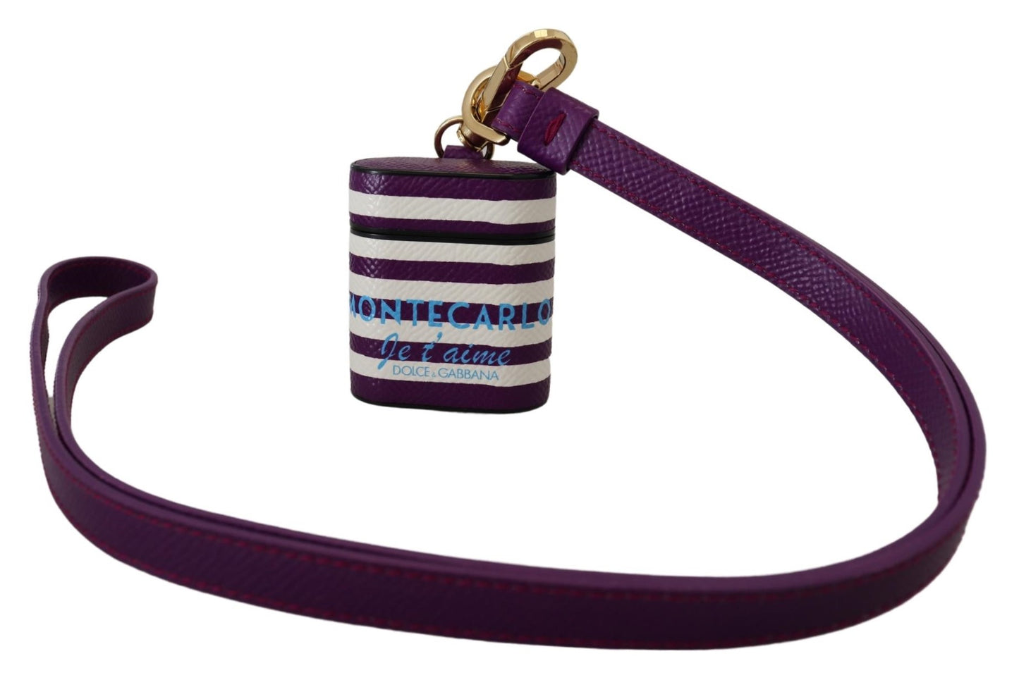Étui pour Airpods Dolce &amp; Gabbana avec bracelet en cuir violet et logo en métal doré