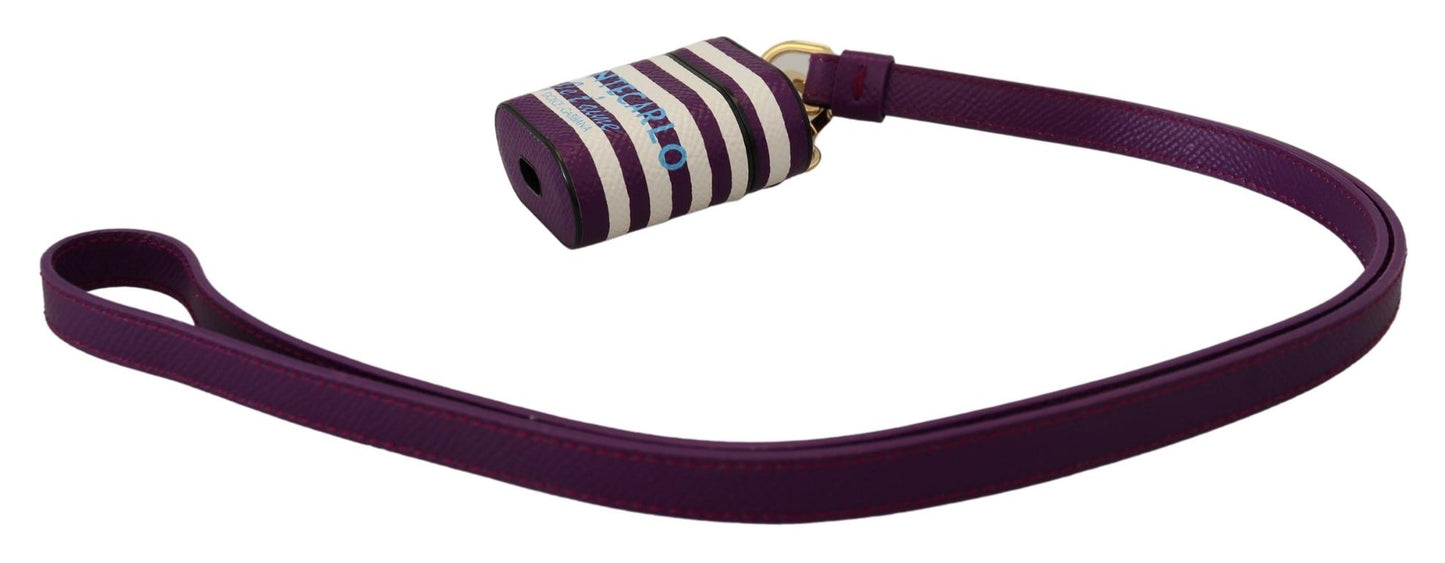 Étui pour Airpods Dolce &amp; Gabbana avec bracelet en cuir violet et logo en métal doré