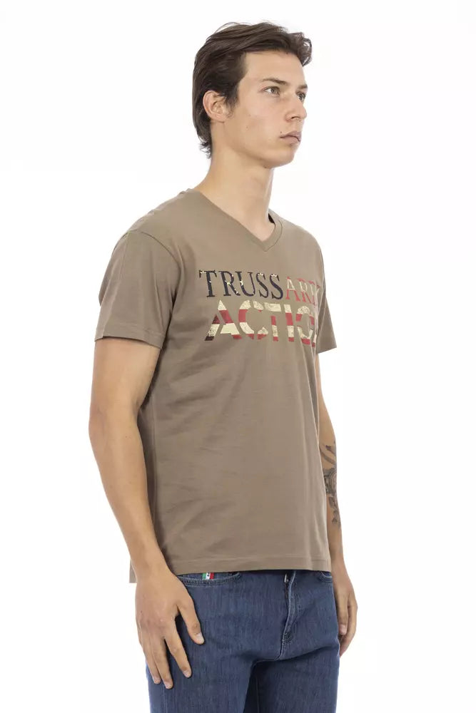 Trussardi Action Brown Cotton Men's V-Neck T-Shirt