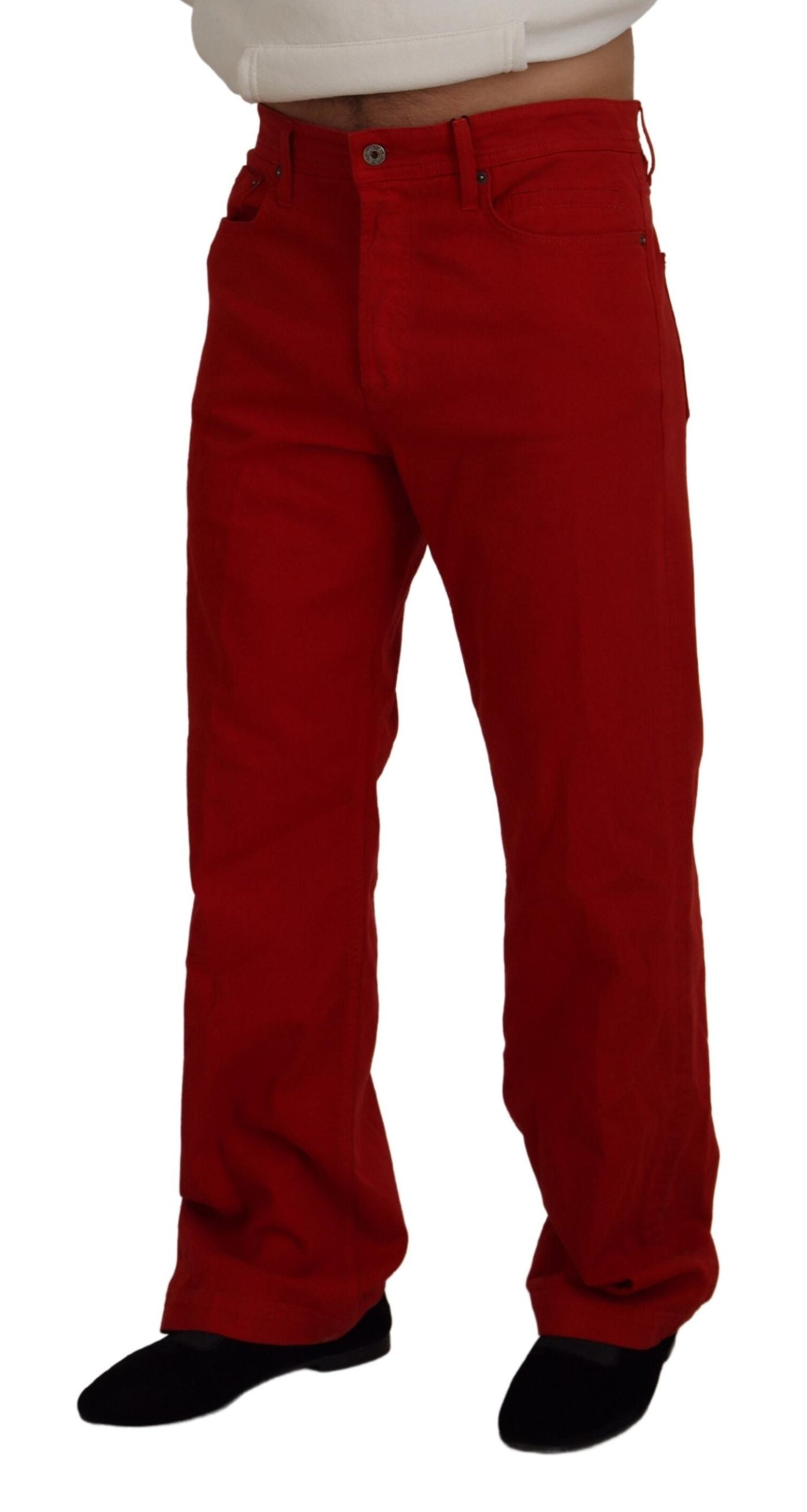 Dolce & Gabbana Red Cotton Straight Fit Men Denim Jeans