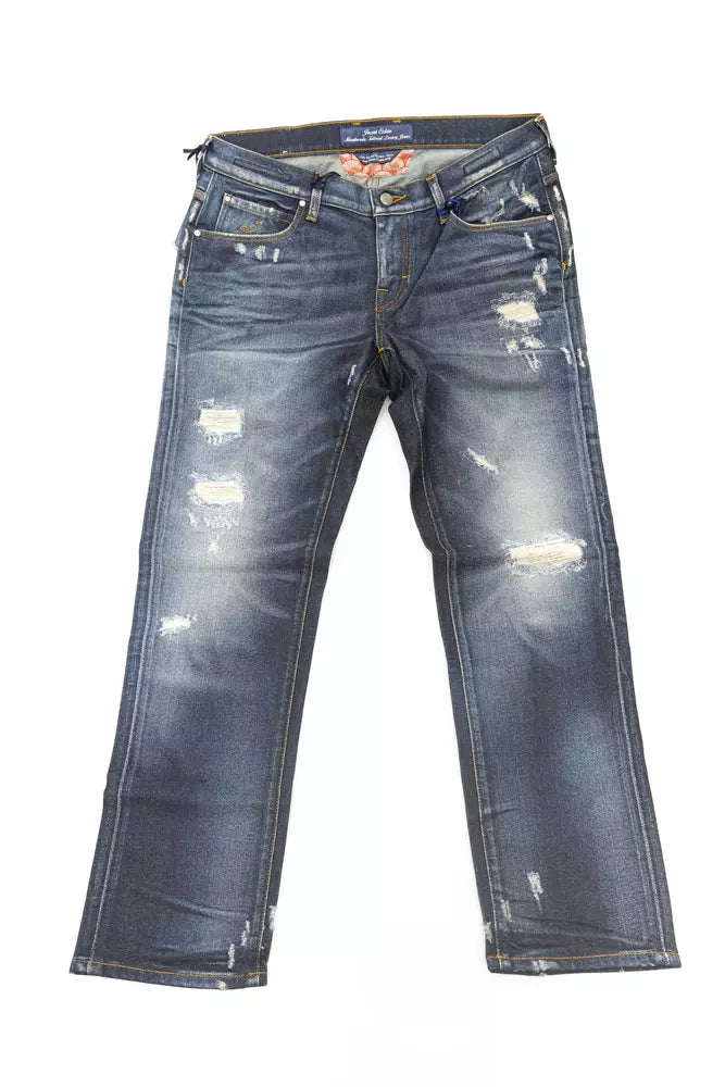 Jean femme Jacob Cohen en coton bleu avec étiquette en peau de poney