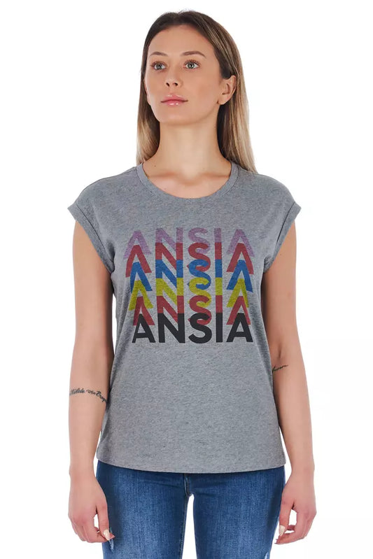 Frankie Morello Graues Baumwoll-T-Shirt für Damen