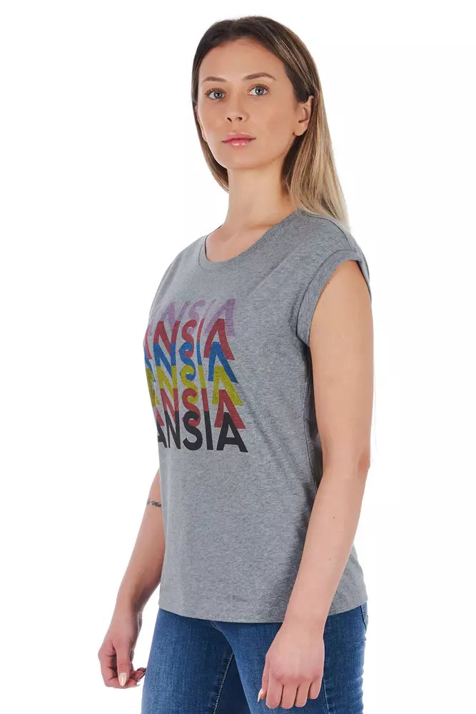 Frankie Morello Graues Baumwoll-T-Shirt für Damen