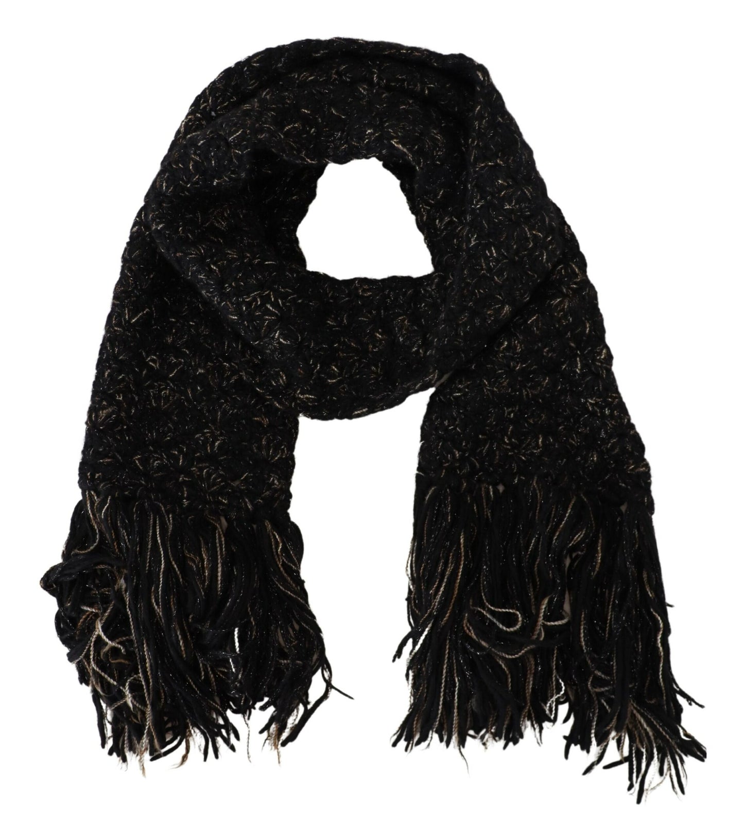 Foulard à franges en laine tricotée noire Dolce &amp; Gabbana