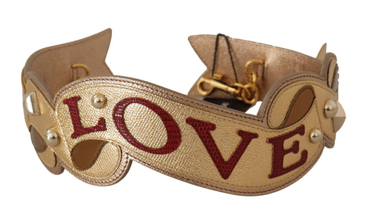 Sac à bandoulière Dolce &amp; Gabbana en cuir doré avec patch LOVE