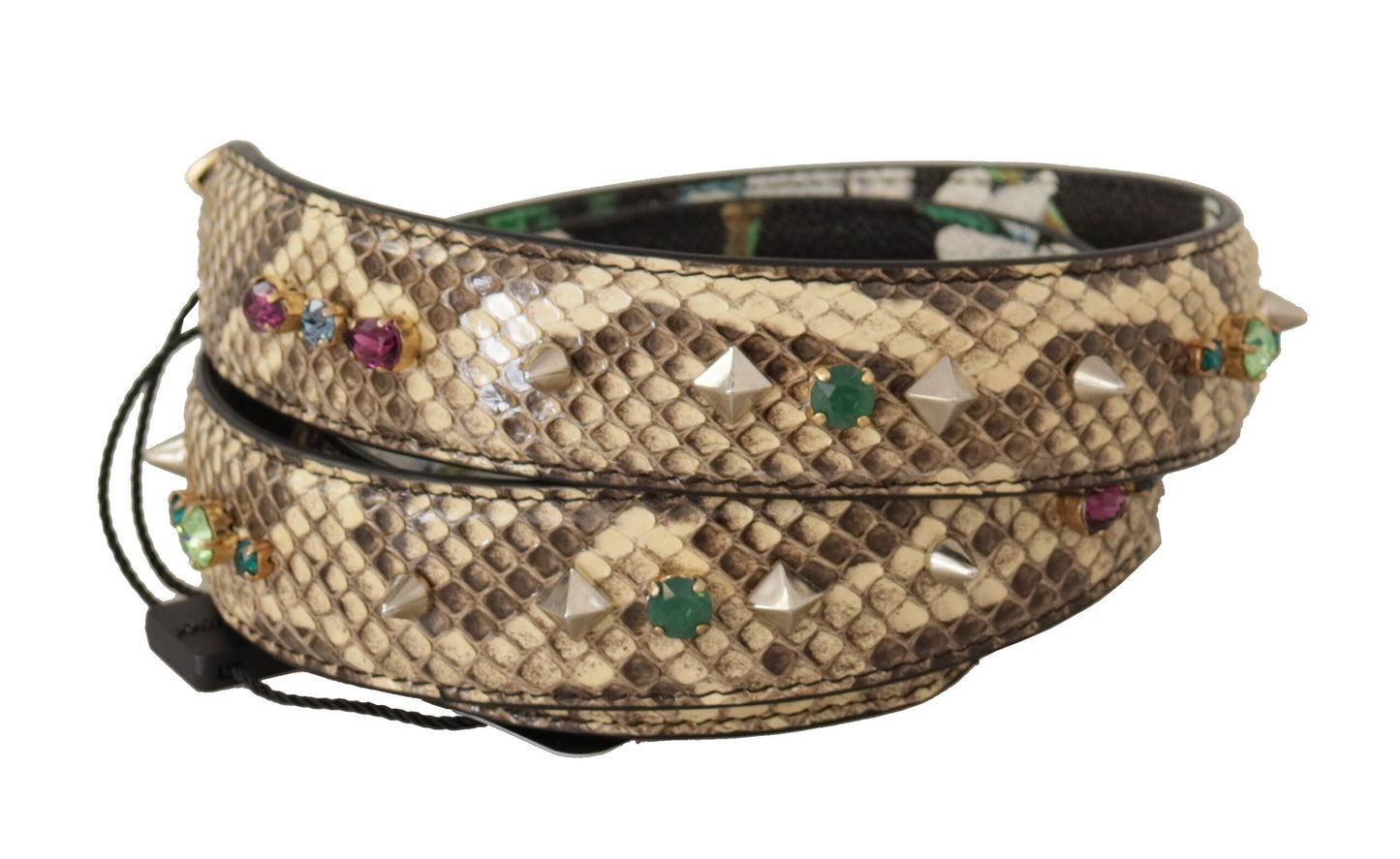 Bandoulière réversible en cuir exotique beige et cristaux Dolce &amp; Gabbana