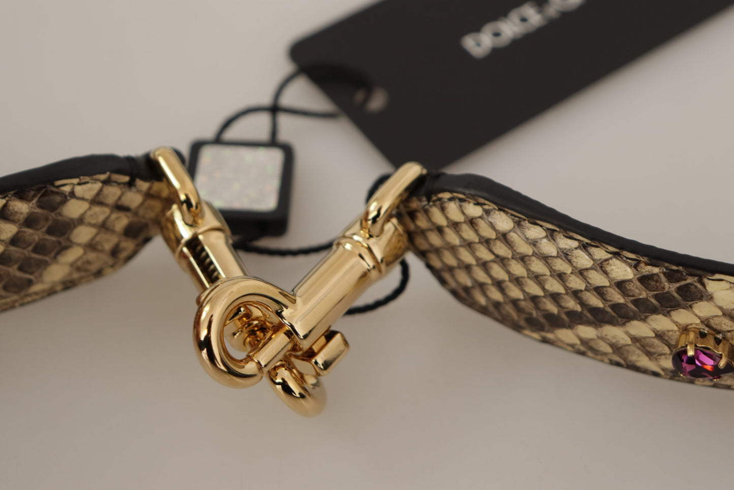 Bandoulière réversible en cuir exotique beige et cristaux Dolce &amp; Gabbana
