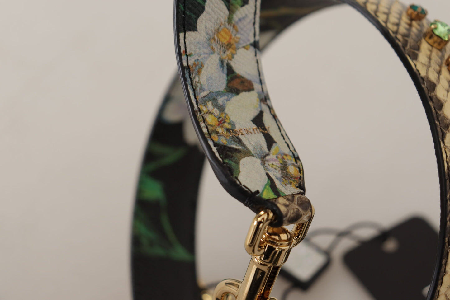 Bandoulière réversible en cuir exotique beige et cristaux Dolce &amp; Gabbana