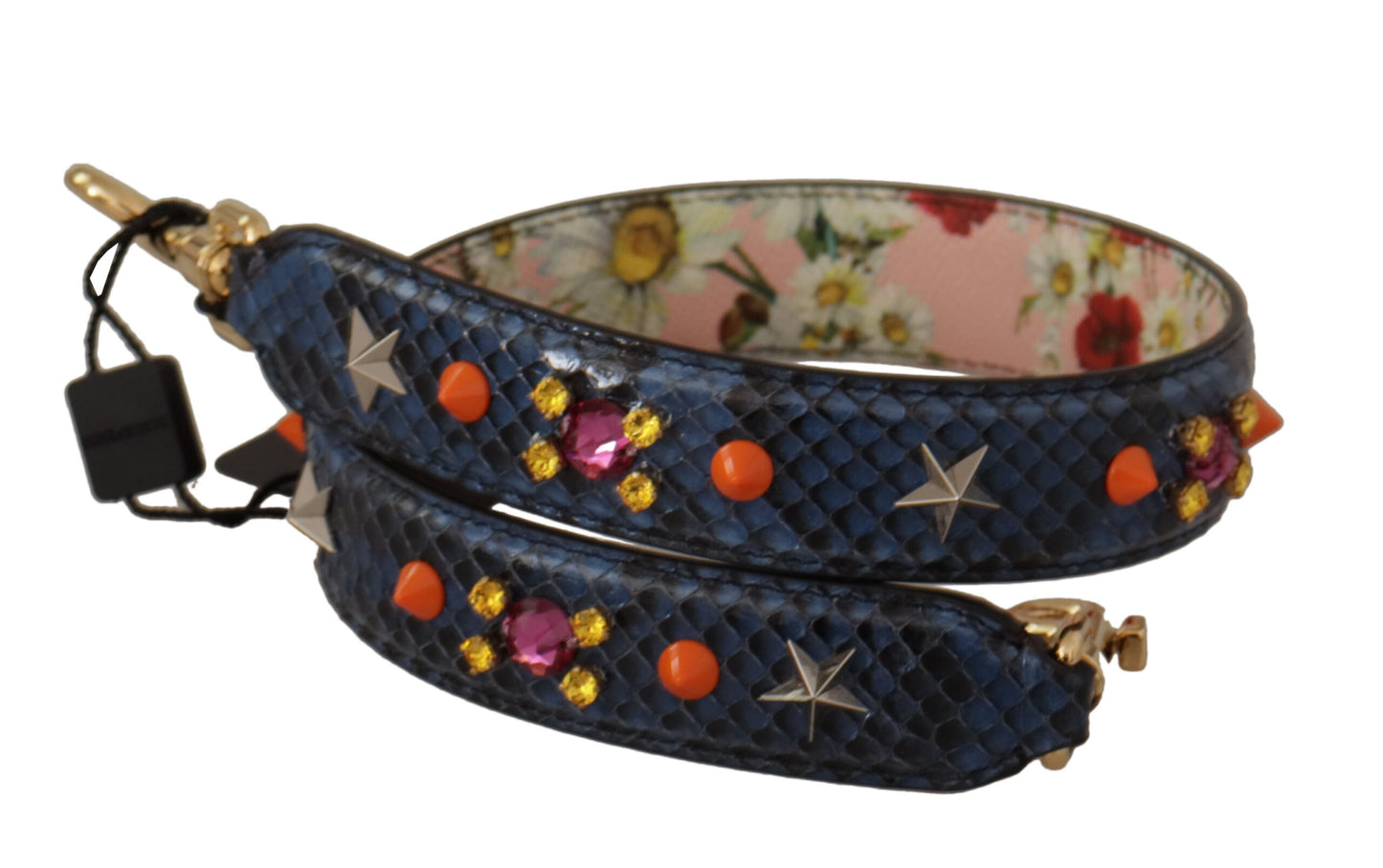 Bandoulière réversible en cuir exotique bleu et cristaux Dolce &amp; Gabbana