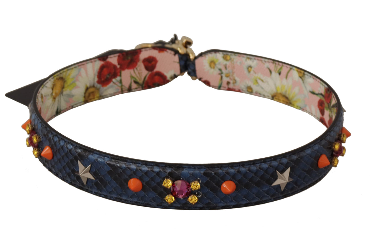 Bandoulière réversible en cuir exotique bleu et cristaux Dolce &amp; Gabbana