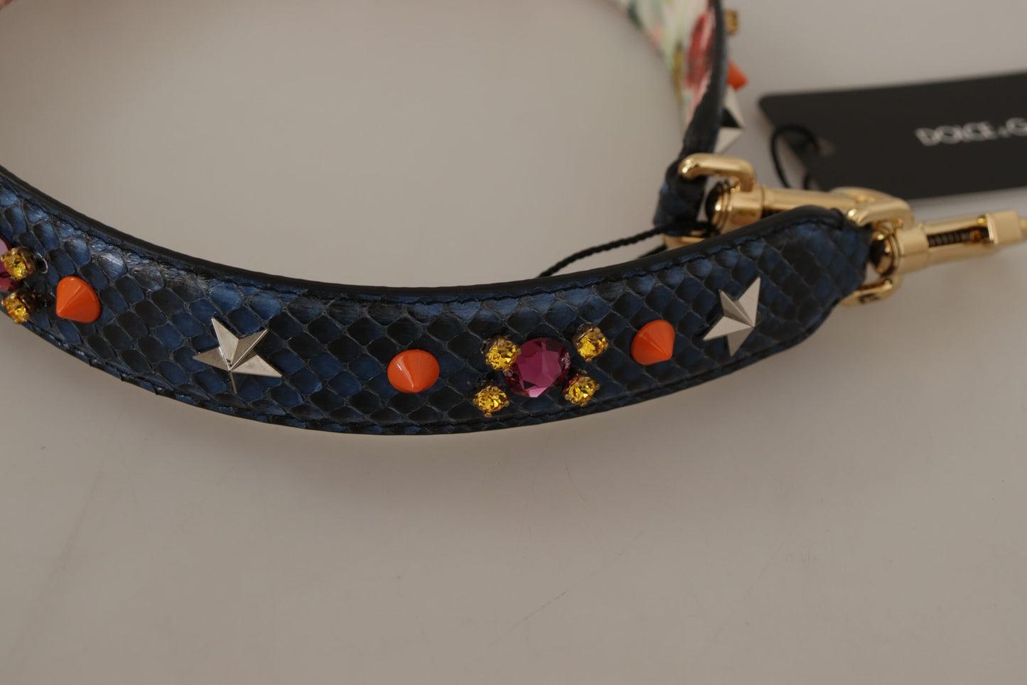 Bandoulière réversible en cuir exotique bleu et cristaux Dolce &amp; Gabbana