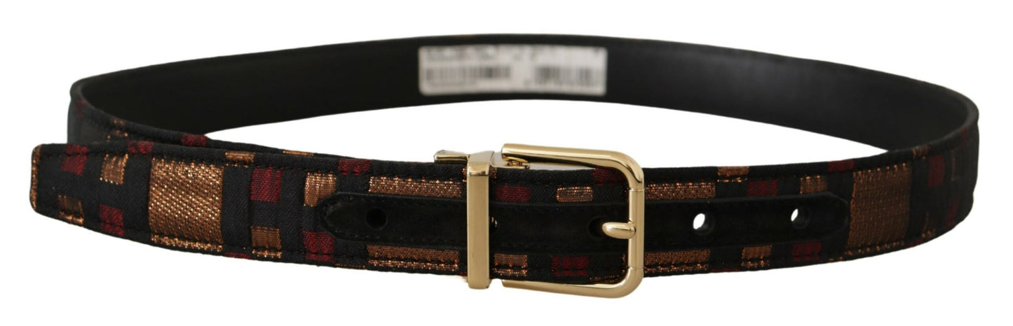 Ceinture Dolce &amp; Gabbana en cuir jacquard multicolore avec boucle en métal doré