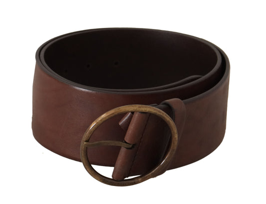 Ceinture Dolce &amp; Gabbana en cuir marron foncé à taille large et boucle ronde en métal