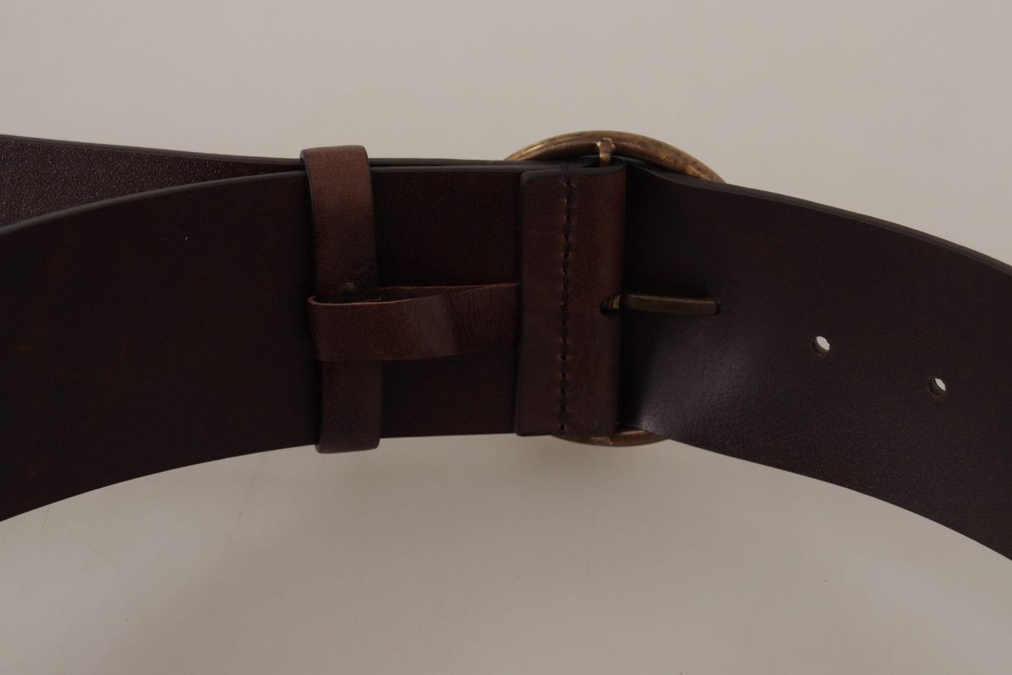 Ceinture Dolce &amp; Gabbana en cuir marron foncé à taille large et boucle ronde en métal