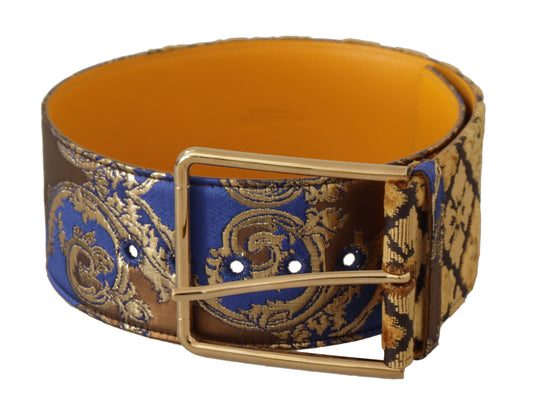 Ceinture large à boucle en cuir patchwork floral bleu Dolce &amp; Gabbana