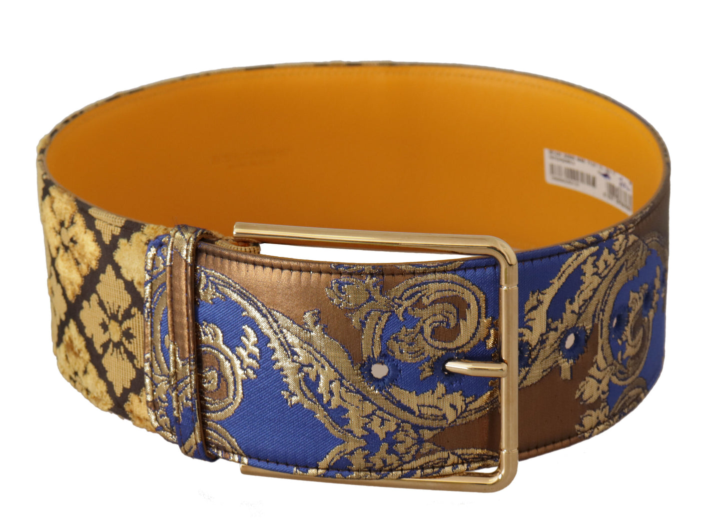 Ceinture large à boucle en cuir patchwork floral bleu Dolce &amp; Gabbana