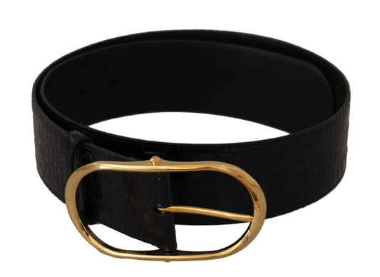Ceinture Dolce &amp; Gabbana en cuir noir gaufré avec boucle en métal doré