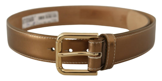 Ceinture Dolce &amp; Gabbana en cuir de veau bronze avec boucle à la taille et logo doré