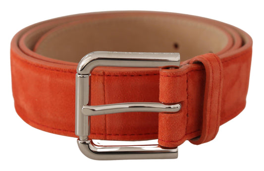 Ceinture Dolce &amp; Gabbana en cuir suédé orange avec boucle en métal et logo argenté