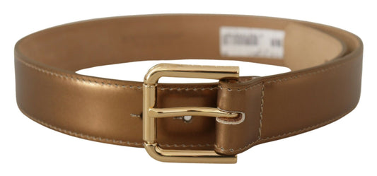 Ceinture Dolce &amp; Gabbana en cuir bronze avec logo doré gravé