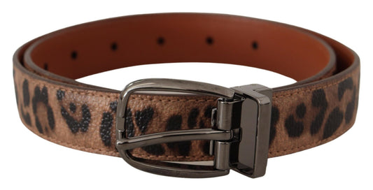 Ceinture à boucle en cuir marron gaufré léopard Dolce &amp; Gabbana