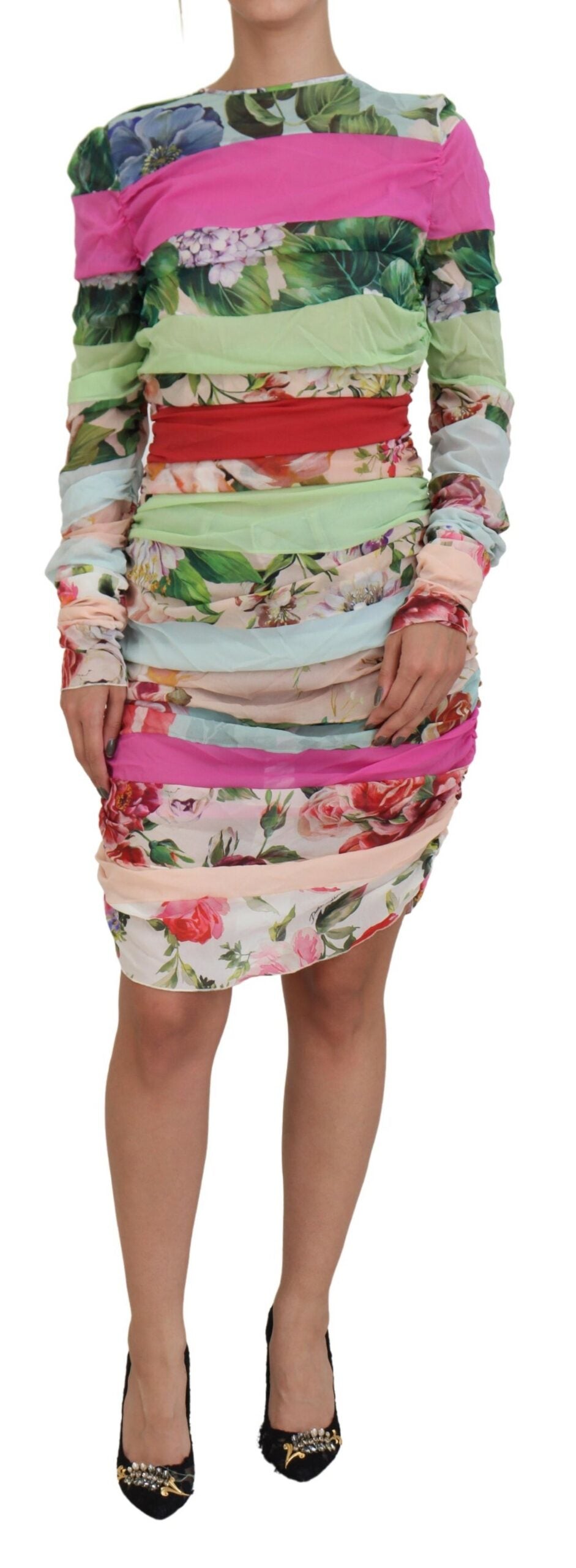 Robe fourreau moulante en soie multicolore à fleurs Dolce &amp; Gabbana