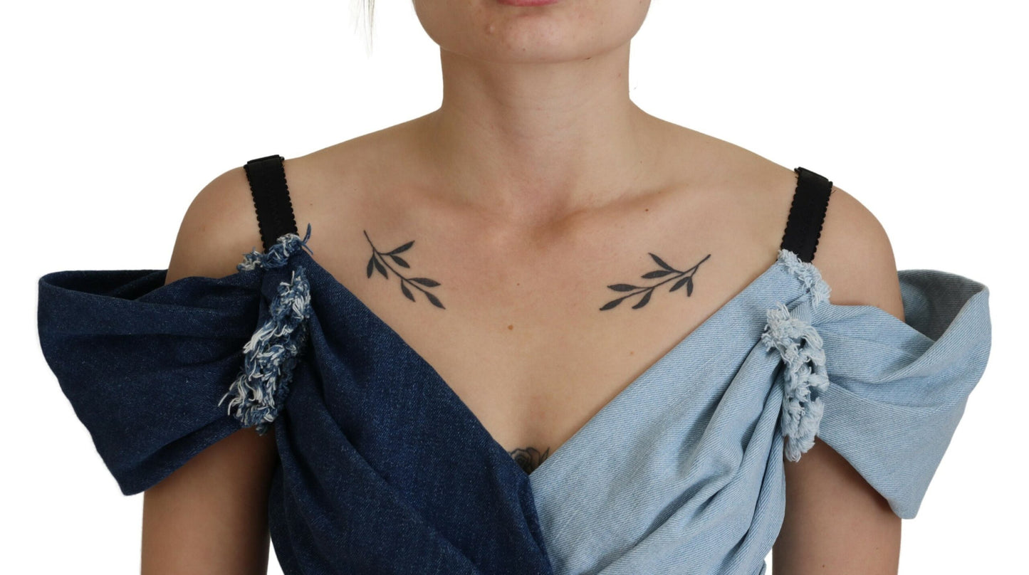 Dolce &amp; Gabbana – Zweifarbiges blaues Patchwork-Minikleid aus Denim