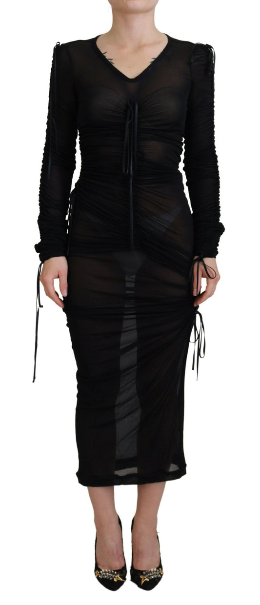 Robe fourreau mi-longue moulante en viscose noire Dolce &amp; Gabbana