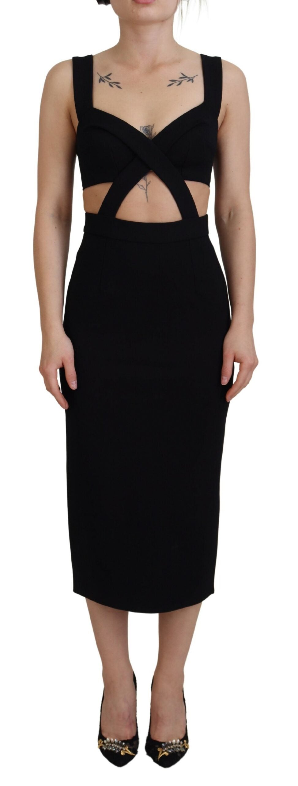 Robe fourreau mi-longue moulante en viscose noire Dolce &amp; Gabbana