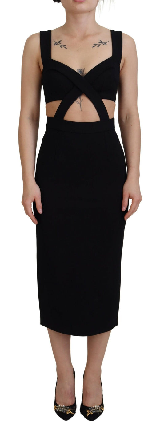 Robe fourreau mi-longue moulante en viscose noire Dolce &amp; Gabbana