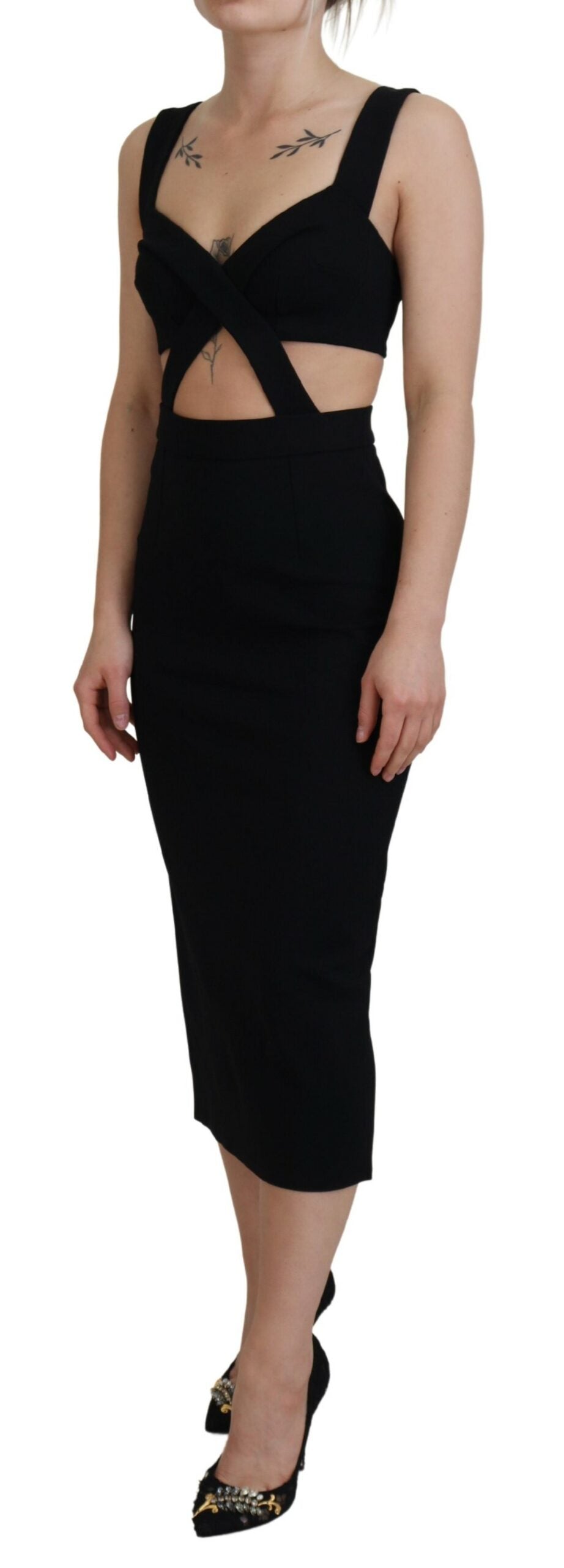 Robe fourreau mi-longue moulante en viscose noire Dolce &amp; Gabbana