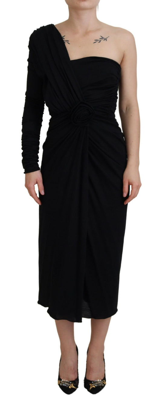 Robe fourreau portefeuille noire en laine à une épaule Dolce &amp; Gabbana