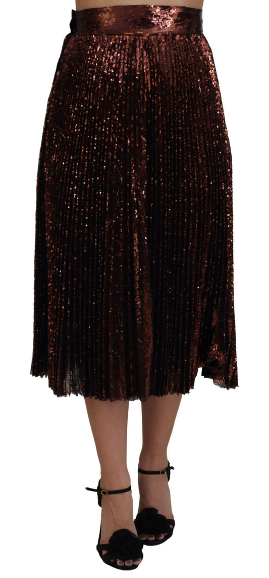 Jupe longue trapèze taille haute à paillettes bronze Dolce &amp; Gabbana