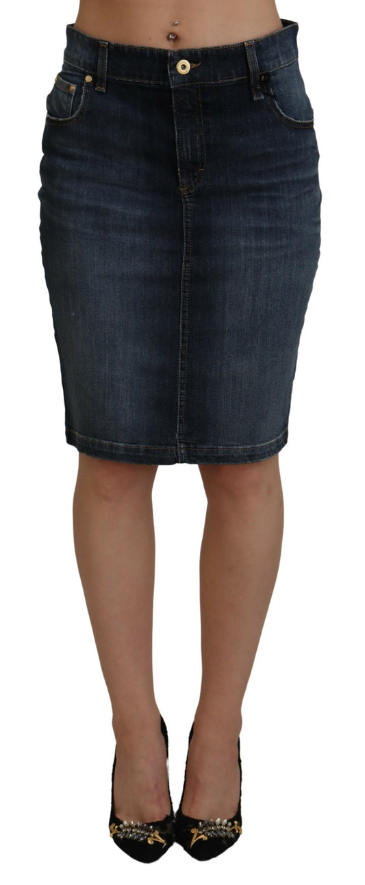 Fiorucci – Dunkelblauer, verwaschener Jeansrock mit Bleistiftschnitt und mittlerer Taille