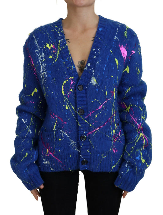 Pull cardigan en mohair bleu Dolce &amp; Gabbana