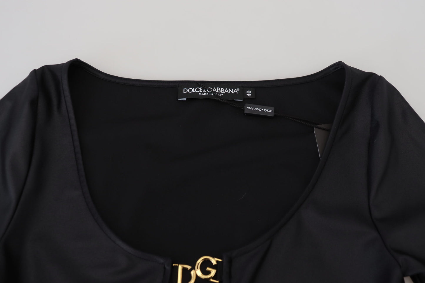 Dolce &amp; Gabbana Haut en coton stretch noir à manches 3/4 et poitrine ouverte